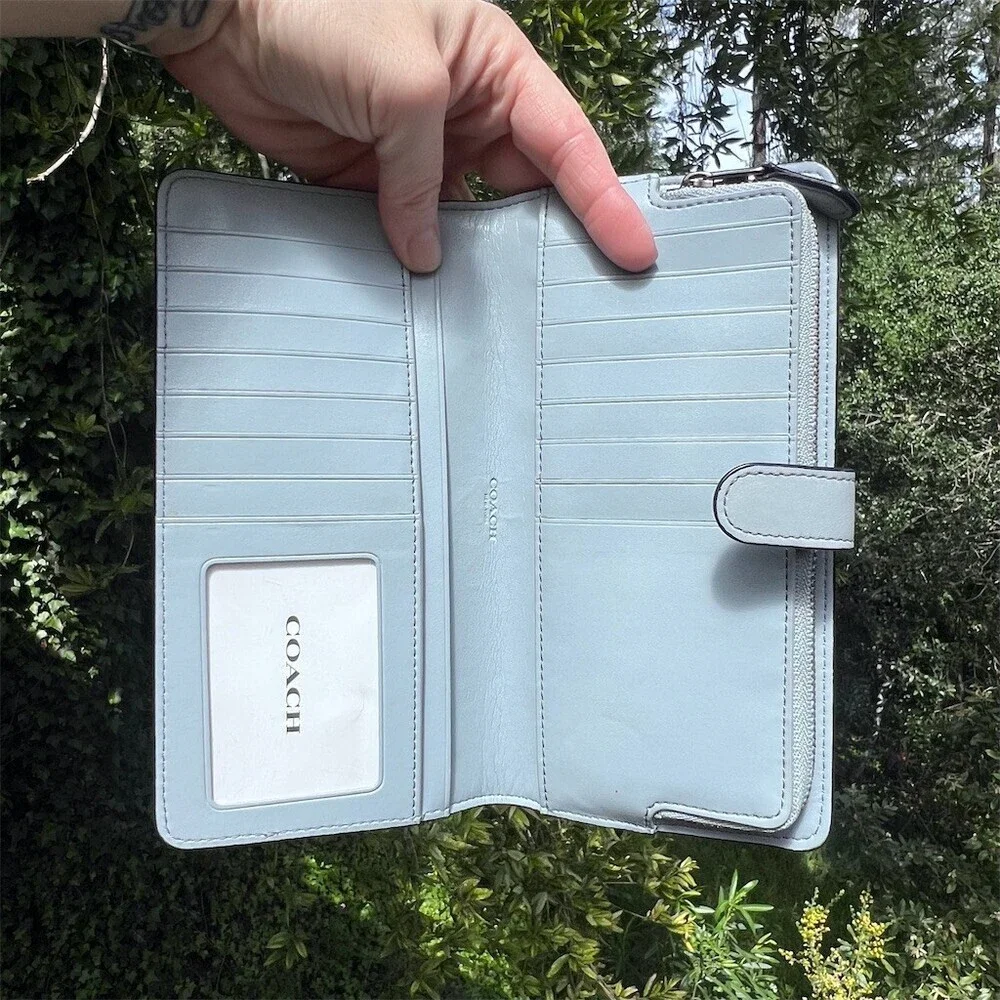 COACH Blue Leather Slim Wallet Credit Card Holder w Silver Hardware AUTHENTIC